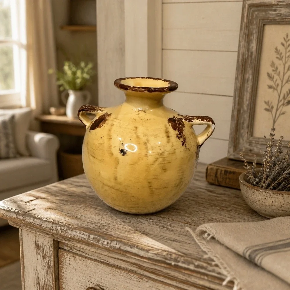 Made in Italy Ceramic Vase Home Decor Vintage Rustic Distress Tuscan Farmhouse